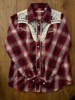 Roper Red Plaid Western Snap Shirt with Cream Yoke - Girl’s 10/12